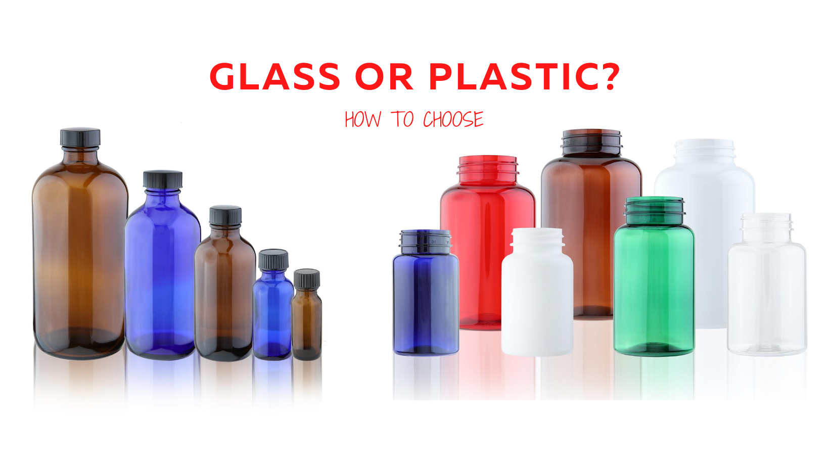 colored variety of glass bottles and plastic bottles